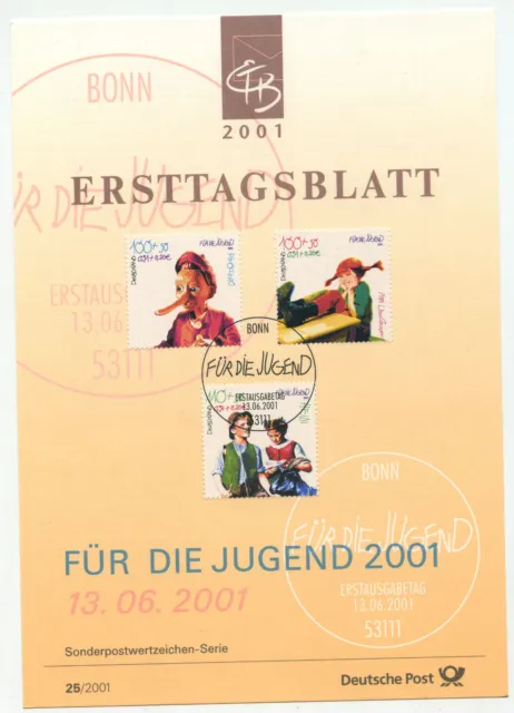 11317 - Mi.Nr. 2190-2194 - 2 ETB's - Ersttagsblatt - 13.6.2001 - Für die Jugend