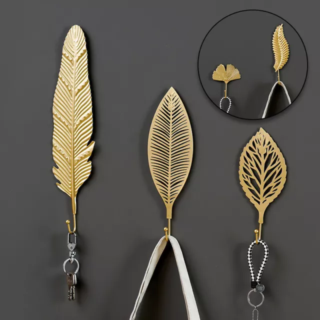 1Pc Gold Leaf Shape Hooks Wall Hanging Towel Coat Hat Key Hooks Home Decoration