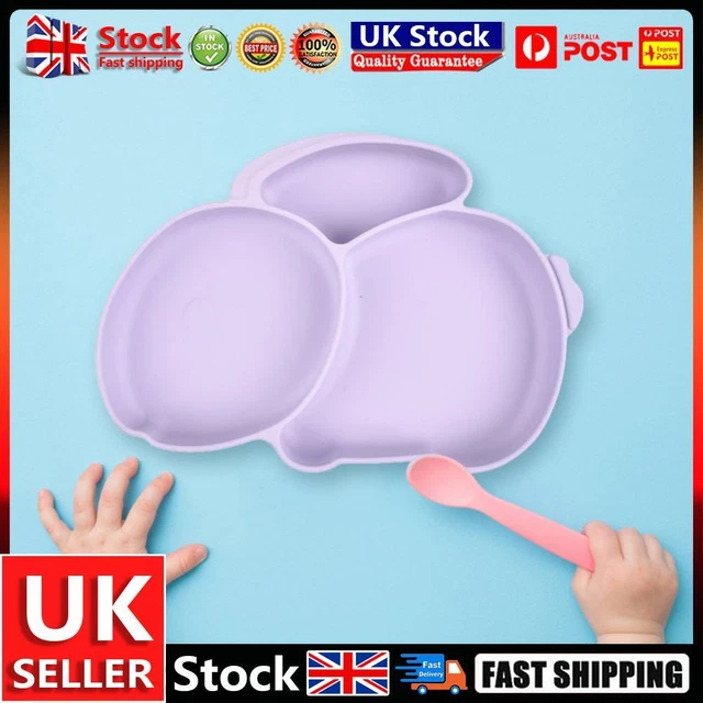 Cartoon Children Dishes Cute Silicone Baby Feeding Dishes Baby Cutlery (Purple)