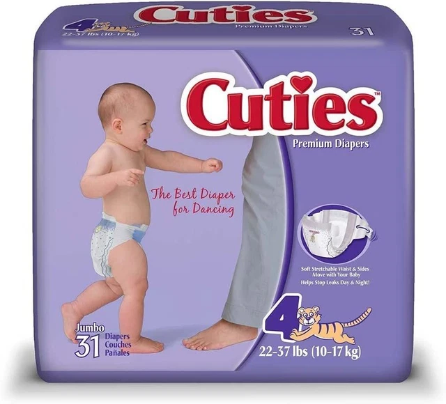 Cuties Premium Baby Diapers, Size 4, Pack/31 22 - 37 Pound