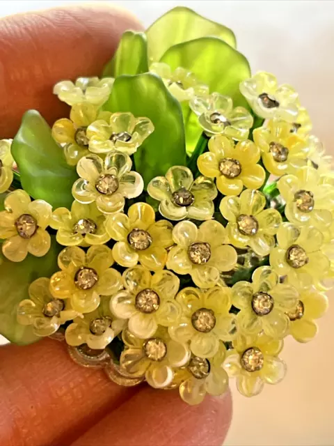 Rare Vintage Vendome Yellow Clear Green Flower  Cluster Brooch Pin