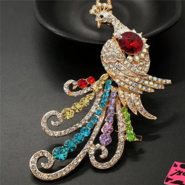 New  Betsey Johnson Color Rhinestone Peacock Crystal Pendant Chain Necklace