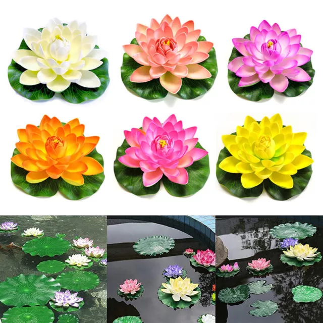 Fake Floating Water Lily Plants Artificial Lotus Leaf Flower Garden Pond Decor