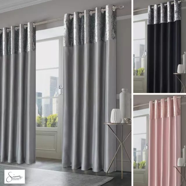 Sienna Crushed Velvet Band Curtains Pair Eyelet Faux Silk Fully Lined Ring Top 13 99 Picclick Uk
