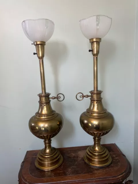 PAIR STIFFEL BRASS TABLE LAMP TORCHIERE SOLID Heavy  BRASS URN BEAUTIFUL STIFFEL