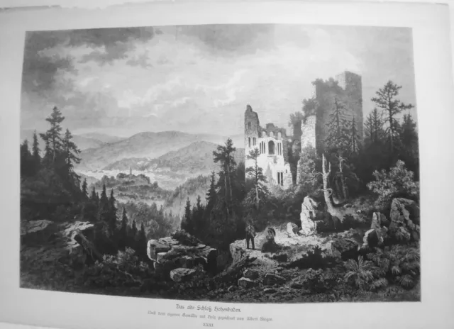 Das Alte Schloß Hohenbaden, Par Albert Rieger 1884 - Original Antique Imprimé