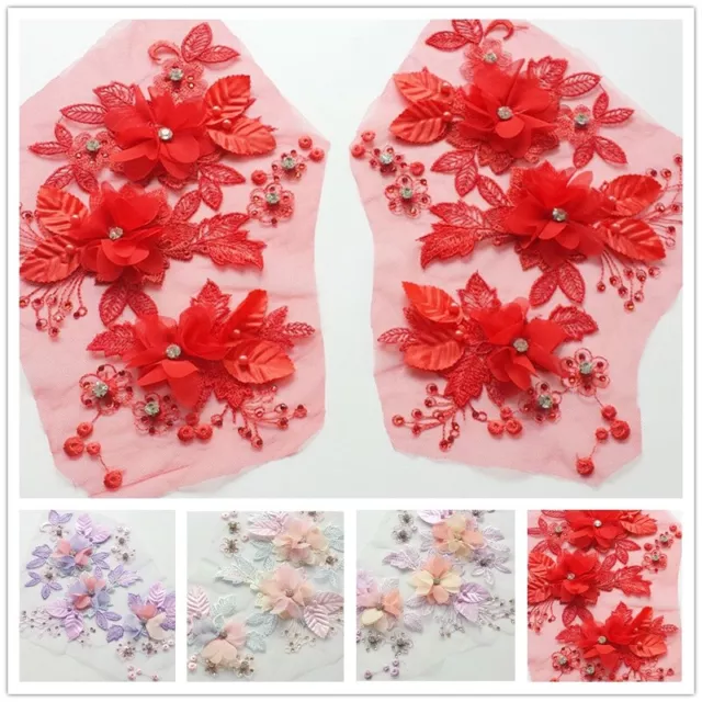 2 pares de aplicaciones bordadas patrón floral parche red encaje costura vestido de matrimonio 2