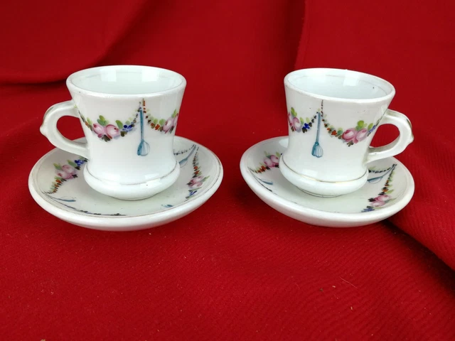 Paire de Tasses Brûlot et Sous Tasses, Porcelaine de Paris  XIXeme Anciennes