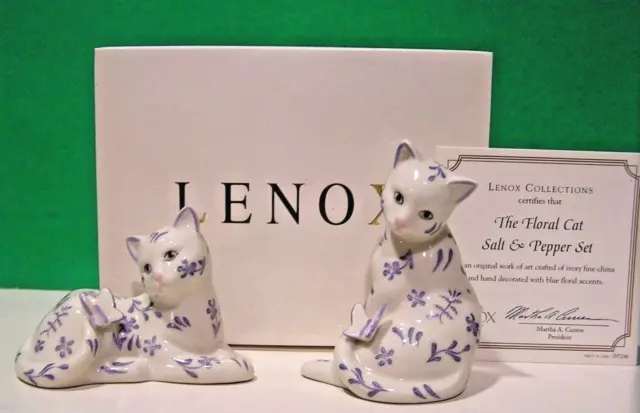 LENOX THE FLORAL Kitty CAT SALT and PEPPER Kitten Set -- -- NEW in BOX with COA