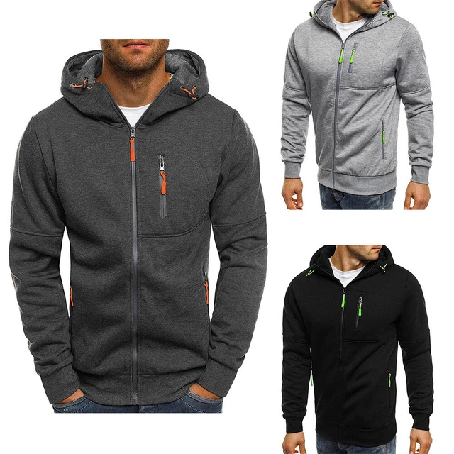 Mens Casual Zip Up Fleece Hoodie Jacket Sweatshirt With Pocket Long Sleeve Tops