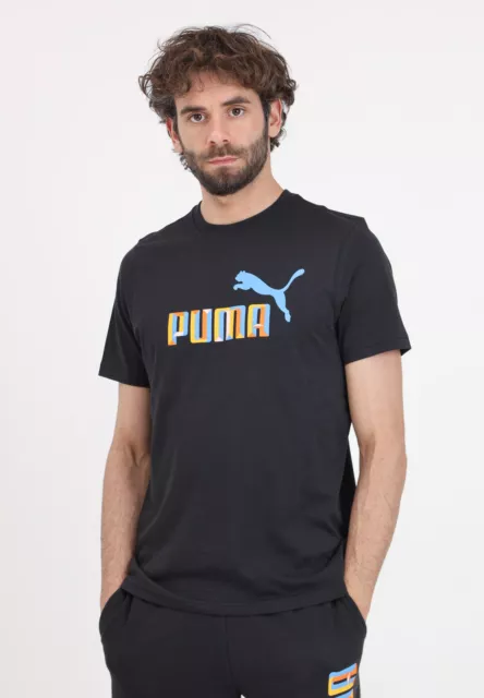PUMA T-shirt Uomo Nero MANICA CORTA T-shirt sportiva nera da uomo Blank bas