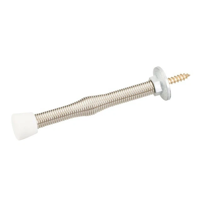 3" Polished Nickel Spring Door Stop + Rubber Tip Doorstop Screw Into Baseboard