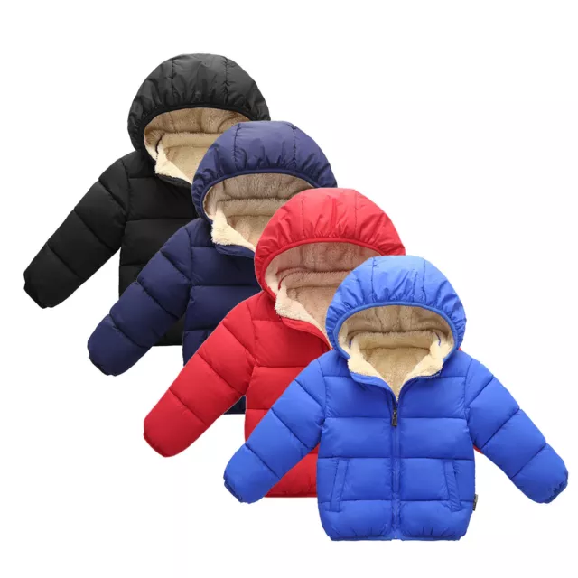 Kids Child Toddler Infant Baby Boys Girls Solid Winter Hooded Coat Jacket Thick