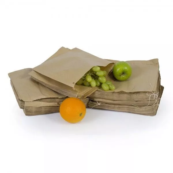 100 x Paper Bags Brown Kraft Strung 6" x 6" Fruit Sweets Crafts Picnic Groceries