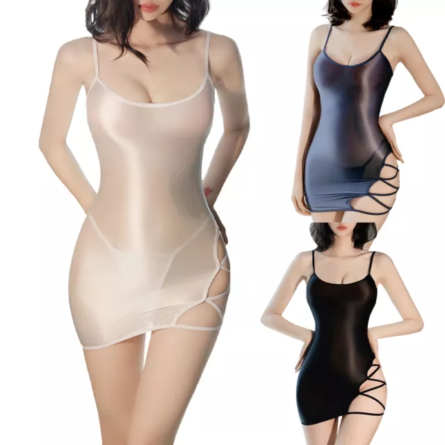 Sexy Lingerie Crop Top Mini Skirt Women See Through Clubwear Elastic Dress  Set