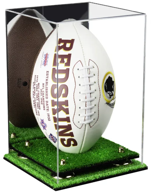Football Display Case Vertical with Mirror, Gold Risers and Turf Base (A060-GR)