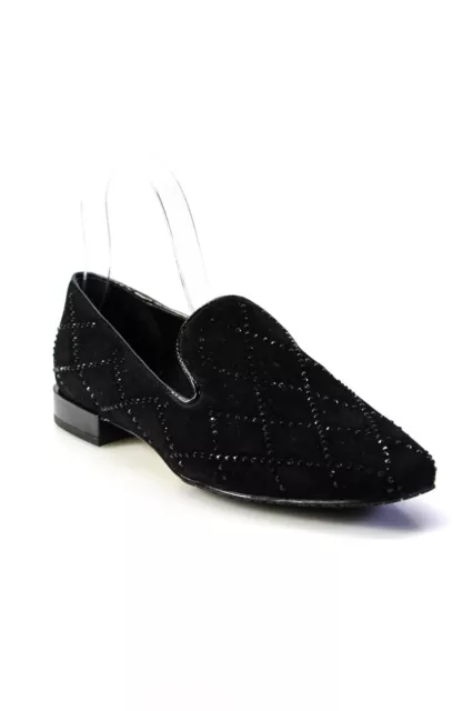 Donald J Pliner Womens Slip On Square Toe Crystal Suede Loafers Black Size 7.5M