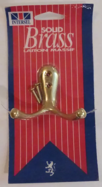SOLID BRASS HIGH QUALITY DOUBLE COAT HOOK by INTERSEL, NEW IN PACK