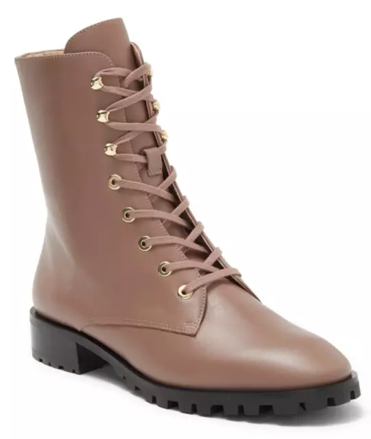 Stuart Weitzman Norrie Womens Leather Lace-Up & Zip Combat Boots in Taupe Size 8