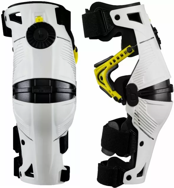 Mobius X8 Motocross Offroad MX Race Knee Braces White Acid Yellow Adults Pair