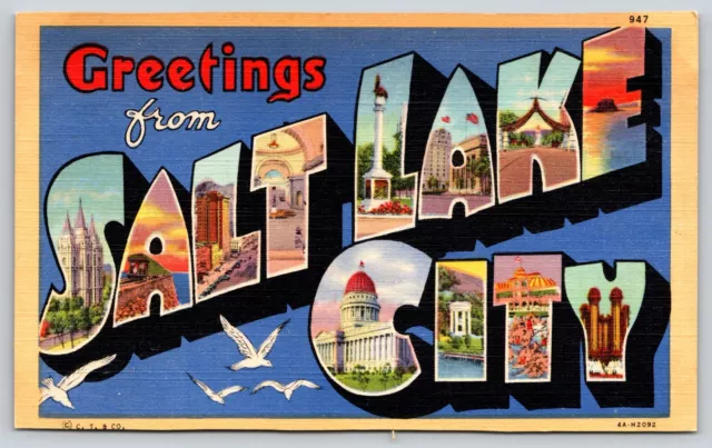 Postcard Large Letter Greetings from Salt Lake City Utah Linen