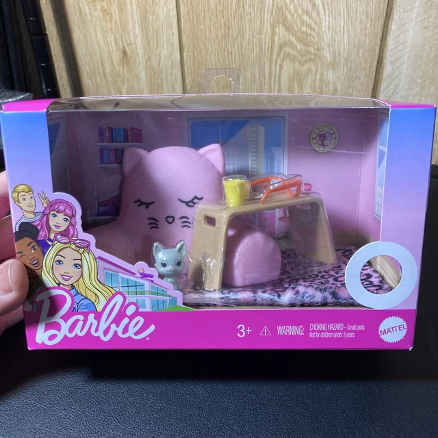 BARBIE ACCESSORY PACK Lounging Theme with 6 Pieces Pet Pink Pillow Cup