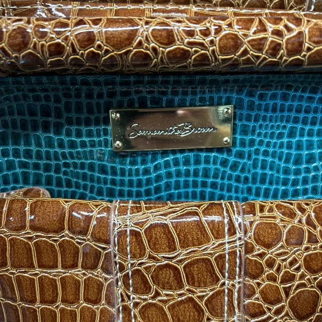 Samantha Brown Dowel Travel Bag Croc Embossed Green Brown Weekender Carry On 2