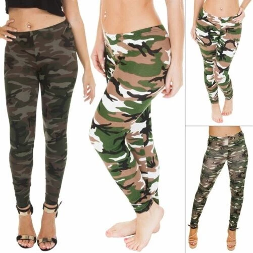 Donna Legging Camouflage Pantaloni Stampa Viscosa Lunghezza Intera Aderente