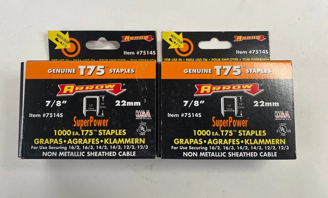 Lote de 2 grapas de flecha 7514S 22 mm, 7/8 pulgadas, 1000 unidades. Cable para 16/2-12/3 casi nuevo