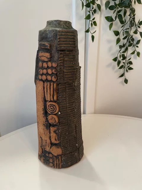 Large Unsigned Brutalist Studio Pottery Vase Mid Century Modern Rooke Vibe