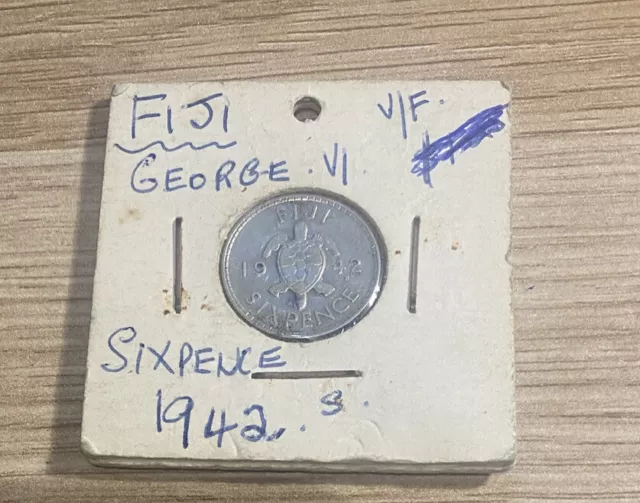 1942 S, Fiji, 6 Pence, George VI, Silver, gEF, KM#11a,V/F 2