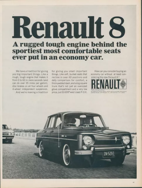 1966 Renault 8 Rugged Tough Engine Sporty Comfort Economy Vintage Print Ad L8