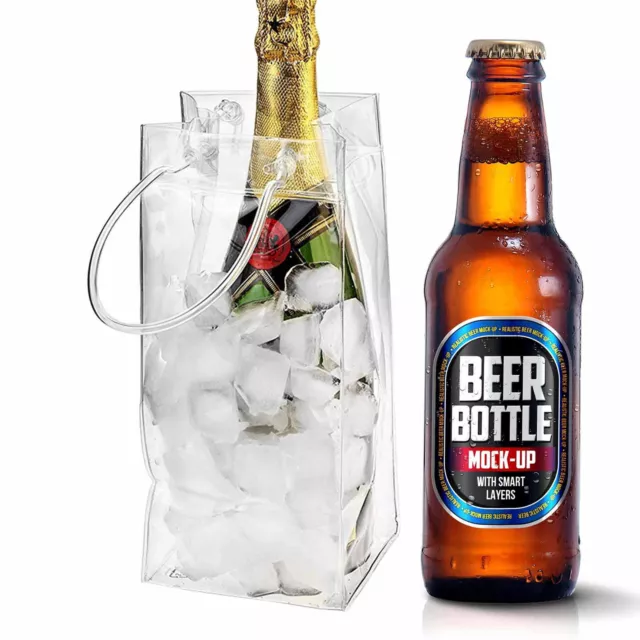 Clear PVC Ice Bag Carrier Bottle Wine Cooler/Chiller Travel Party Ice Bucket 3