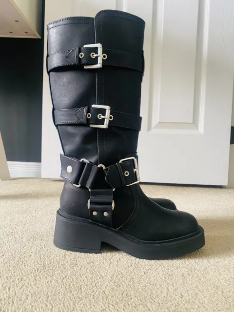 ASOS multi buckle biker boots women size 5.5 2