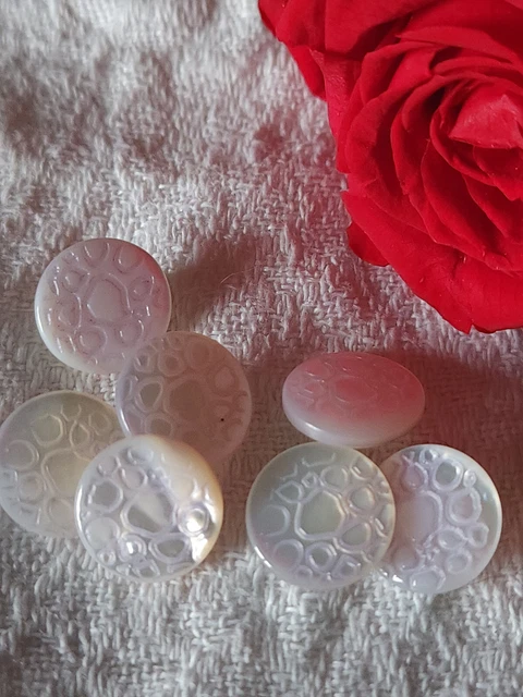 Lot De 6 Boutons Anciens En Nacre Blanche – Diamètre 12 Mm – Mercerie Vintage Fabriqué En France