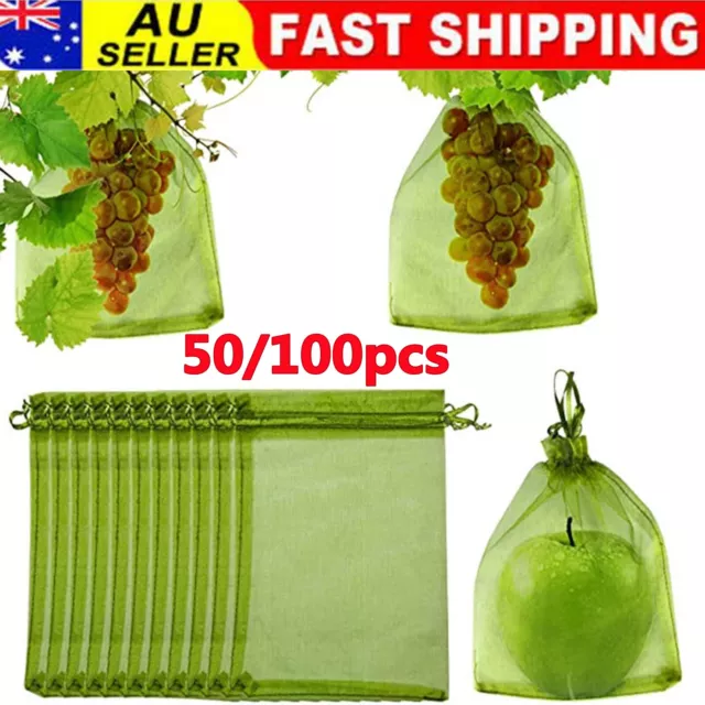 Reusable Plant Fruit Protect Drawstring Net Bag Mesh Against Insect Pest 50/100X