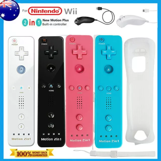 Built in Motion Plus Remote Controller & Nunchuck For Nintendo Wii/Wii U w/ Case