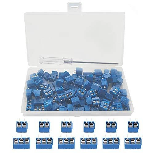 YIXISI 100 Pièces PCB Vis Connecteur Bornier à Souder Bleu 5mm Bornier à Vis ...