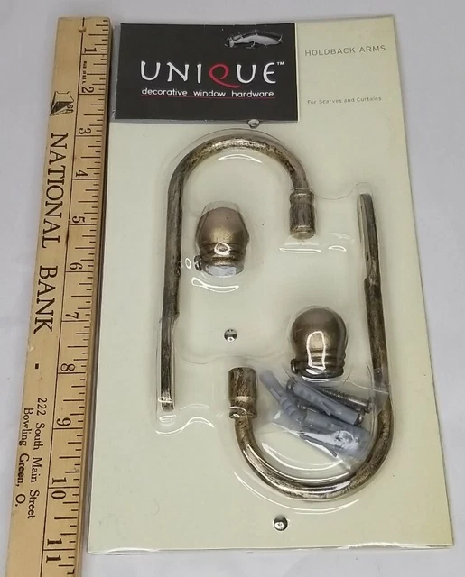 Unique Decorative Window Hardware Holdback Arms NIP - Distressed Gold Color