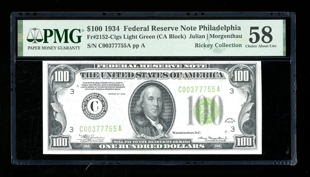 DBR 1934 $100 LGS FRN Philadelphia Fr. 2152-Clgs PMG 58 Serial C00377755A
