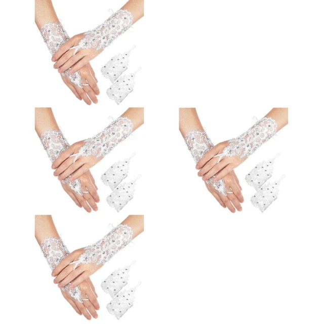 4 paia guanti da sposa strass pizzo eleganti guanti da sposa per trecce