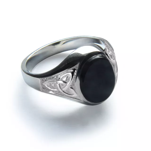 Onyx Celtic Design Signet Rings 925 Sterling Silver Heavy 14x12mm UK Made HM L-Z