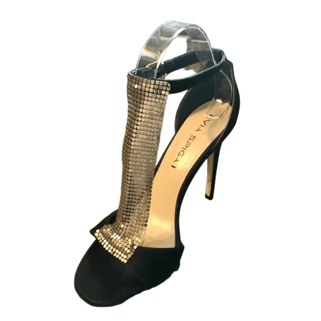 VIA SPIGA Women's Black and Gold T-Strap Timone Formal Pump Size 7 M