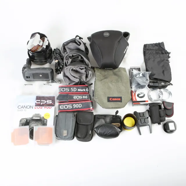 lot of Assorted Canon Camera Accessories - cases, hood, screens, etc. - Untested