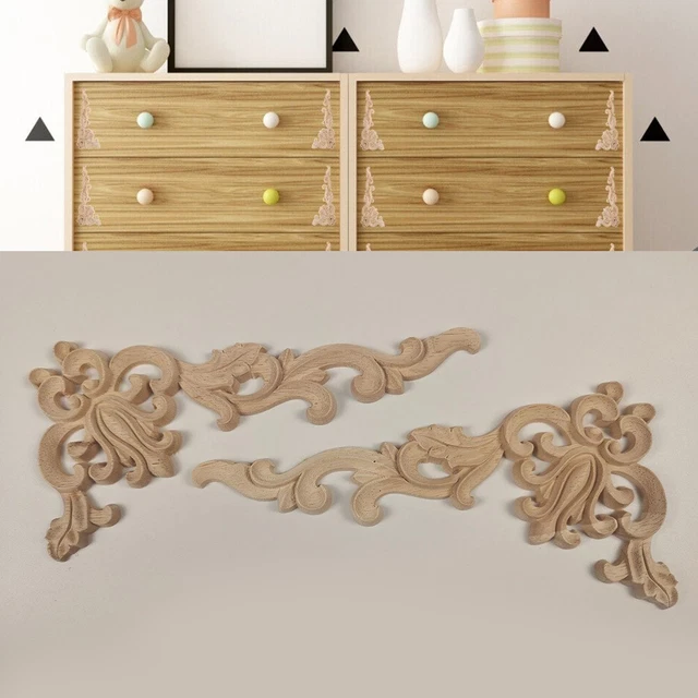 Applique Bois Sculpté Décorative 6x6 Cm – 4 Pièces, Style Vintage Pour Meubles, Portes, Armoires, Non Peint