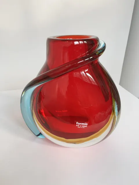 Murano Sommerso Glass Vase, Murano/ Formia Art Glass Vase. Murano Red Art Glass.
