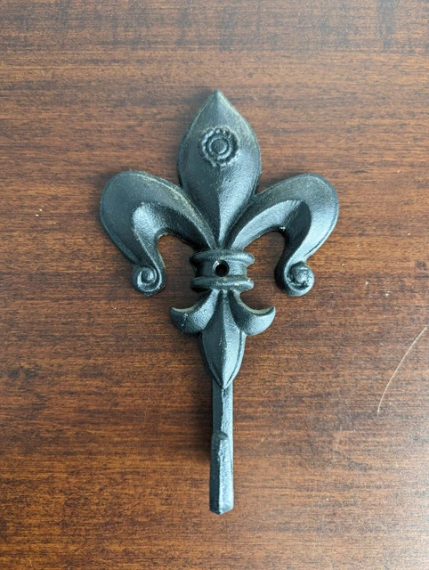 Fleur de Lis Hook Cast Iron Wall Decor Screw in Hole New Orleans Mardi Gras