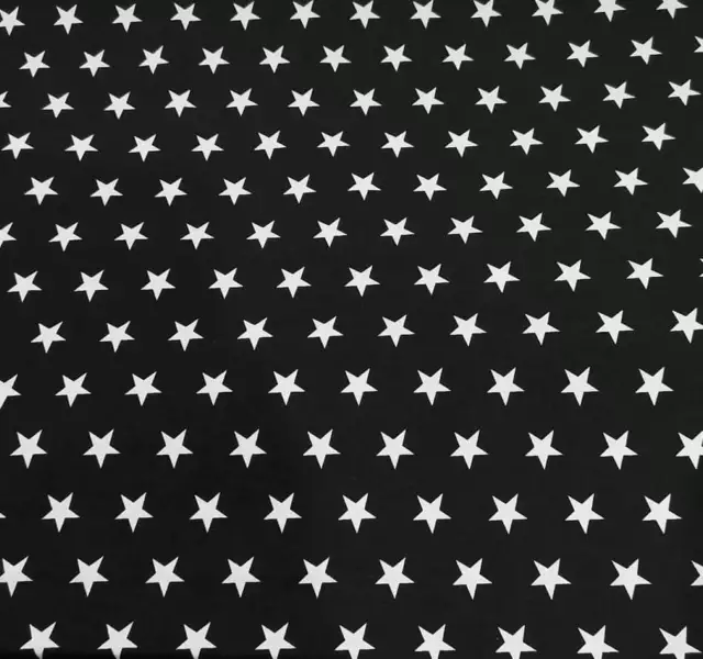 100% Cotton Fabric white stars on Black Wide 160 cm (62")