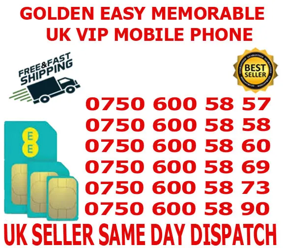 Golden Easy Memorable Uk Vip Mobile Phone Number/Platinum Sim ( Ee Network) B 13