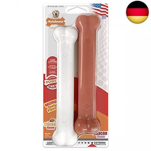 Nylabone 982904 Dura Power Chew, knochenförmig, Doppelpack mit Speck- und